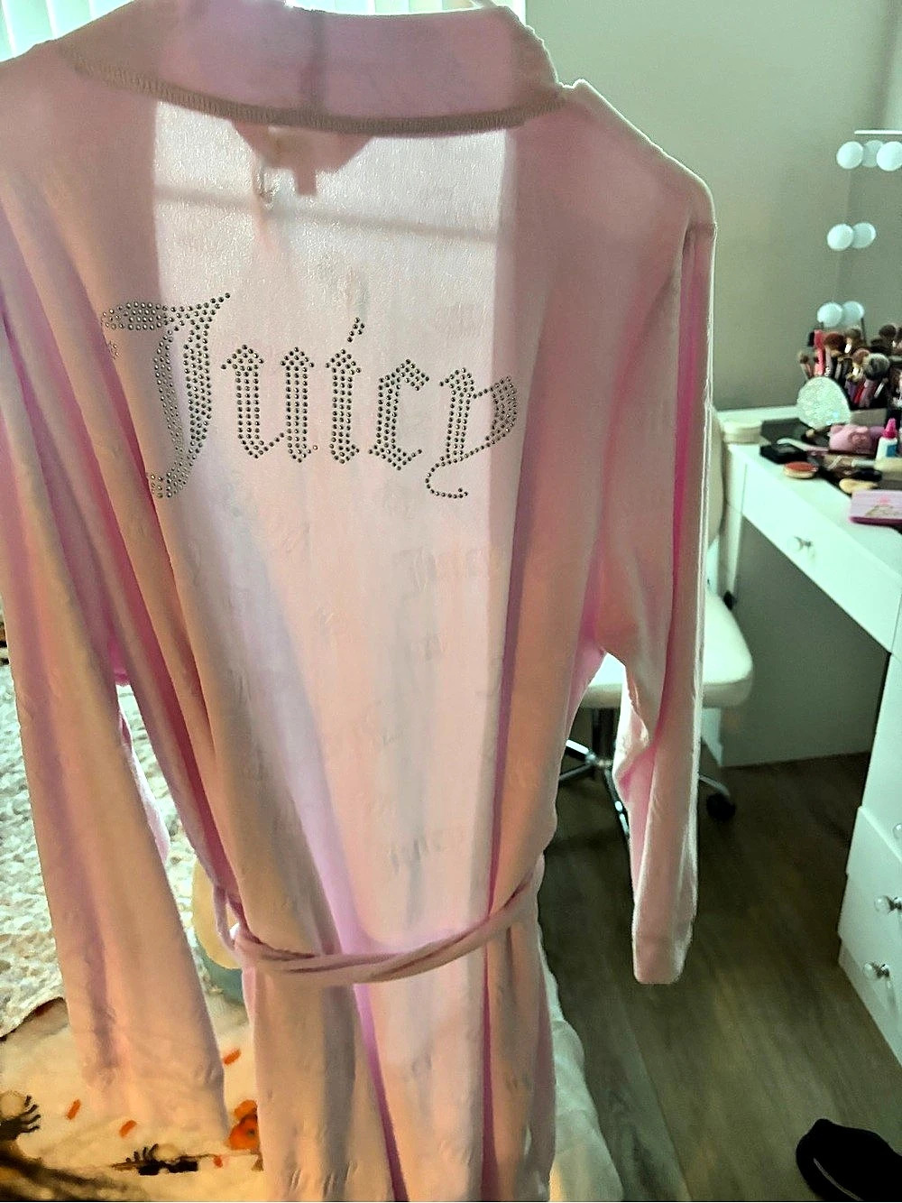 Juicy Couture Velour Rhinestone Logo Robe Pink